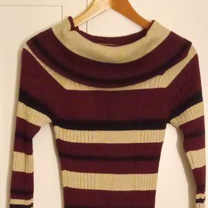 Striped Knit Dress, Below Knee Knit Dress, Form-fitting Dress, Multi-color Dress